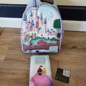 NWT LOUNGEFLY DISNEY'S SLEEPING BEAUTY BACKPACK & MATCHING WALLET